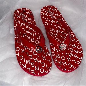 Michael Kors Logo Red and White Flip Flops NWOT